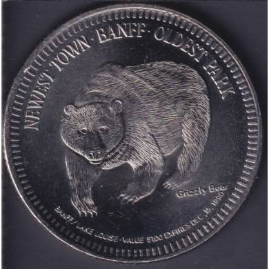 1990 Banff - Lake Louise - Grizzly Bear - Trade Dollar - 33mm