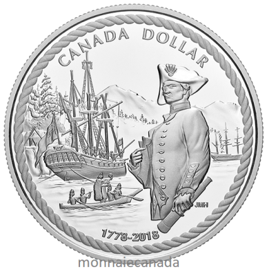 2018 - $1 - En argent - 240e anniversaire de l'arrive du capitaine Cook dans la baie Nootka
