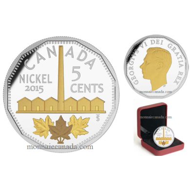 2015 - 5 Cents - 1 oz. Fine Silver Gold-Plated - Legacy Canadian Nickel -  Identification of Nickel