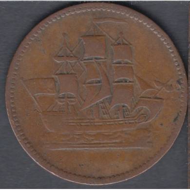 VG - Ship Colonies & Commerce - Double H - Half Penny Token - PE-10 - P.E.I.