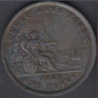 1852 - VF/EF - Quebec Bank Token - One Penny - Province du Canada - Deux Sous - PC-4