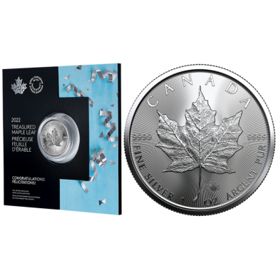 2022 - $5 - 1 oz. 99.99% Pure Silver Coin - Treasured Silver Maple Leaf: Congratulations