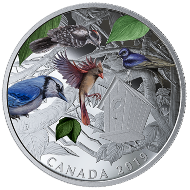 2019 - $30 -   2 oz. Pure Silver Coloured Coin - Birds in the Backyard
