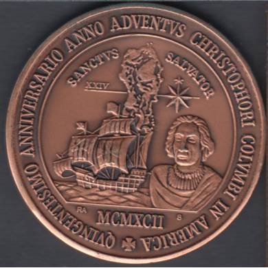 Jerome Remick - Quebec Socit Numismatique - 1992 - 450 Anni. Christophe Colomb en Amrique - Copper - Medal