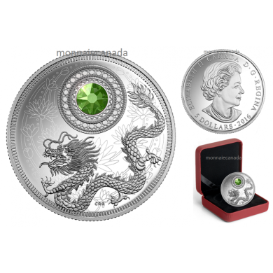 2016 - $5 - Fine Silver Coin made with Swarovski Crystal - Birthstone - August