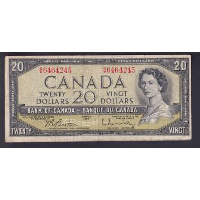 1954 $20 Dollars - F/VF - Beattie Rasminsky - Prefix G/W