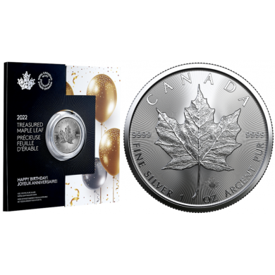 2022 - $5 - 1 oz. 99.99% Pure Silver Coin - Treasured Silver Maple Leaf: Happy Birthday