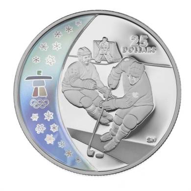 2007 $25 Sterling Silver Hologram Olympic Games - Ice Hockey - Vancouver 2010