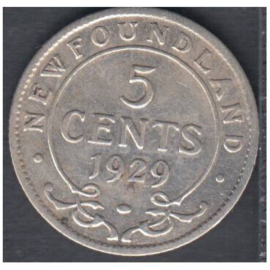 1929 - Fine - 5 Cents - Newfoundland