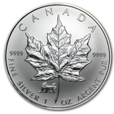 1998 Canada $5 Dollars Maple Leaf 99,99% Fine Silver 1 oz Coin - Tiger Privy Mark *** COIN MAYBE TONED ***
