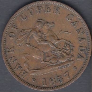 1857 - EF - Bank of Upper Canada - Half Penny Token - PC-5D