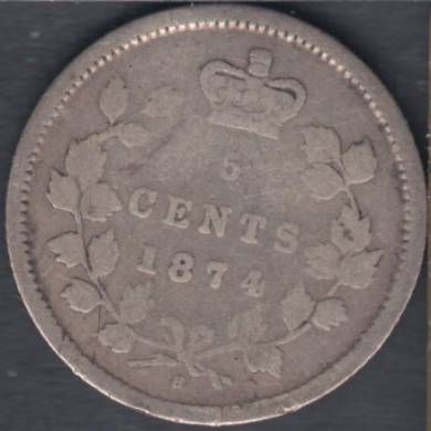 1874 H - Cross '4' - Good - Canada 5 Cents