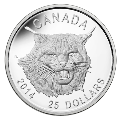 2014 - $25 - Pice en argent fin  trs haut relief  Le lynx du Canada