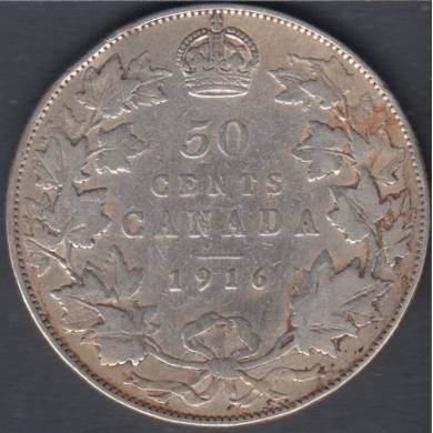 1916 - VG/F - Polished - Canada 50 Cents