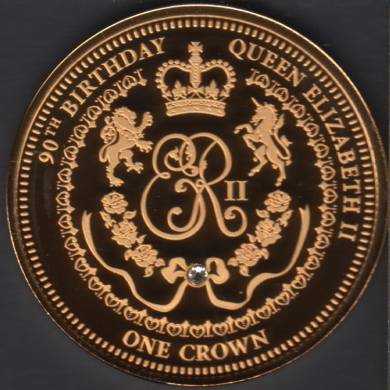2016 - Proof - One Crown - Queen Elisabeth II - 90th Birthday - Plaqu Or - Tristan da Cunha