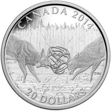 2014 - $20 - Pièces de 1 oz en argent fin - Le cerf de Virginie - Un Duel