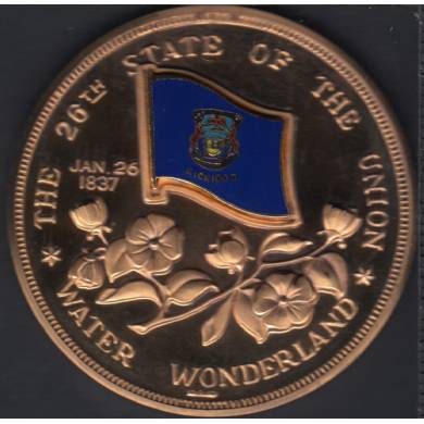 1976 - Michigan 26th State Of The Union - Jan. 26 1837 -Water Wonderland - Medal