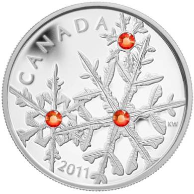 2011 - $20 Pièce en argent fin - Petit flocon de cristal Rouge hyacinthe