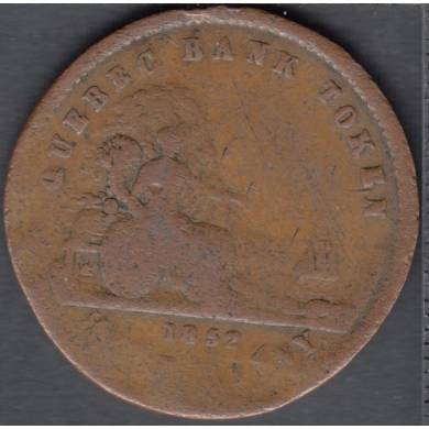 1852 - Endommag - Quebec Bank - Half Penny Token - Province du Canada - Un Sou - PC-3
