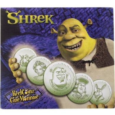 2001 Collection Ciné Monnaie - 5 Médaillons & Autocollants - Shrek