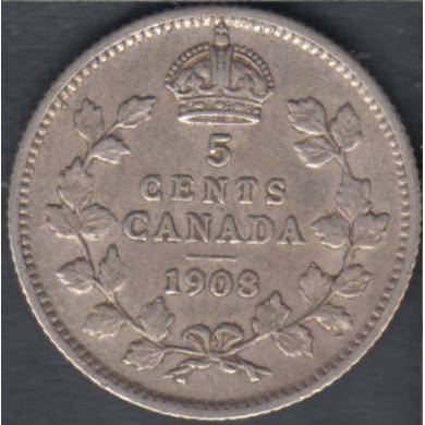 1908 - Small '8' - VF/EF - Canada 5 Cents