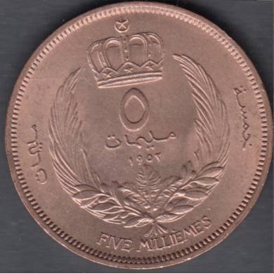 1952 - 5 Milliemes - B. Unc- Libya