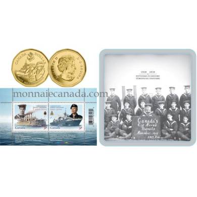 2010 - Ensemble pice plaque or $1.00 et timbres - Centenaire de la Marine canadienne