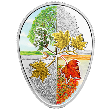 2018 - $20 - 1 oz. Pure Silver Gold-Plated Coin - Four Seasons of the Maple Leaf