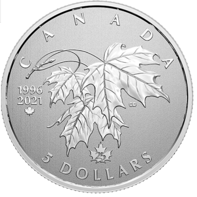 2021 - $5 - Pice de 1/4 oz en argent pur  Grands moments : 25e anniversaire de l'emblme arboricole du Canada