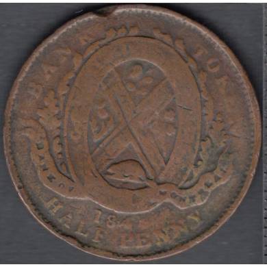 1844 - Damaged - Half Penny - Token Bank of Montreal - Province of Canada - PC-1B1