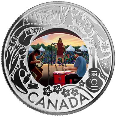 2019 - $3 - Pice colore en argent pur - Petits bonheurs de la vie au Canada : Musique folk