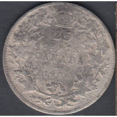 1906 - VG/F - Endommag - Canada 25 Cents