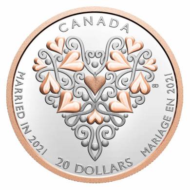 2021 $20 Dollars - Best Wishes On Your Wedding Day - 1 oz. Pure Silver Coin with Pink Gold Plating