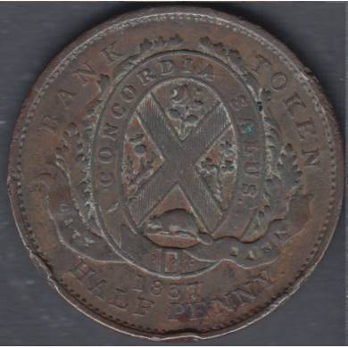 1837 -  VF - Rim Nick - City Bank - Half Penny Token - Un Sou - LC-8A2 - Province Bas Canada