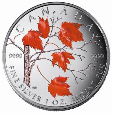 2004 - $5 - WINTER COLORED MAPLE LEAF FINE SILVER .9999*** MISSING BLACK SLEEVE ***