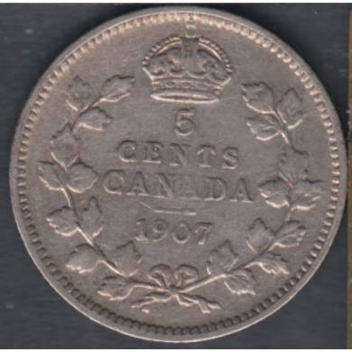 1907 - VG/F - Low '7' - Narrow Date - Canada 5 Cents