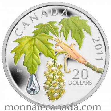 2011 - $20 Fine Silver Coin - Maple Leaf Crystal Raindrop