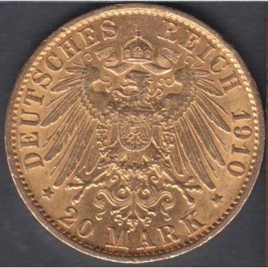1910 A - 20 Marks in Gold - German States  Prussia