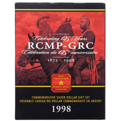 1998 $1 Dollar Canada - Commemorative Brillant Uncirculated Sterling Silver Dollar Gift Set - 125th RCMP