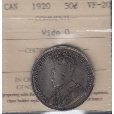 1920 - Wide '0' (large '0') - VF-20 - ICCS - Canada 50 Cents