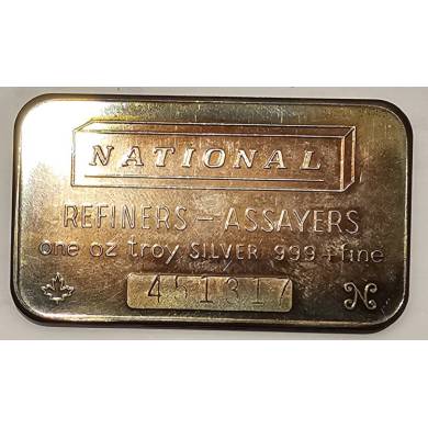 1 oz National Canada Silver .999 Wafer Bar #451317 - TRUST - ''Belmont Noel 1984'' ** TONED **