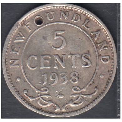 1938 - Hole - 5 Cents - Newfoundland