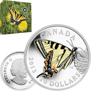 2013 - Pice en argent fin - Papillons du Canada : Le papillon tigr $20