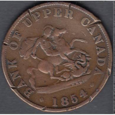 1854 - Fine - Damaged - Bank of Upper Canada - Half Penny Token - PC-5C1