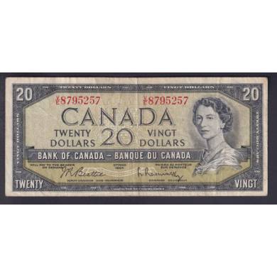 1954 $20 Dollars - F/VF - Beattie Rasminsky - Prfixe V/E