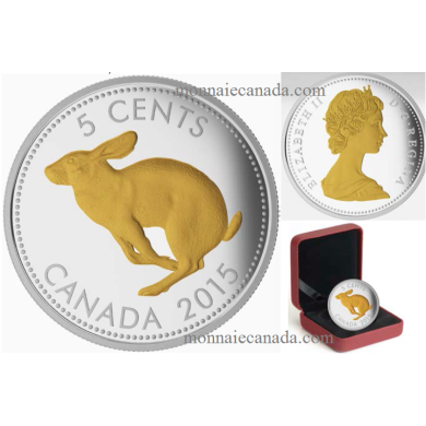 2015 - 5 Cents - 1 oz. Fine Silver Gold-Plated Legacy of the Canadian Nickel The Centennial 5-cents