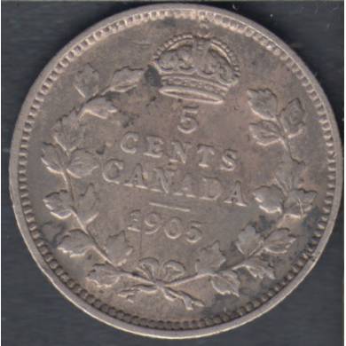 1905 - Fine - Wide Date - Canada 5 Cents