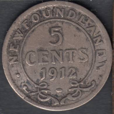 1912 - VG - Bent - 5 Cents - Newfoundland