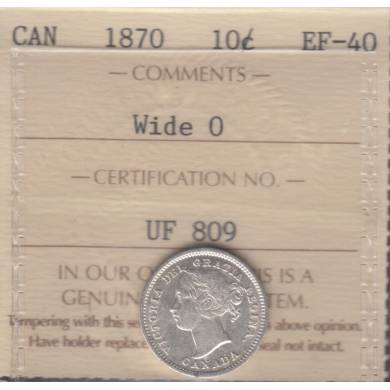 1870 - EF-40 - ICCS - Wide '0' - Canada 10 Cents