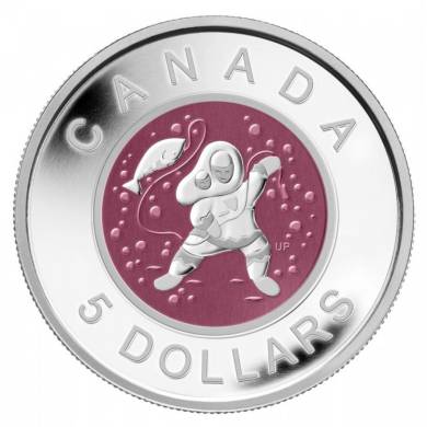 2013 - $5 - Fine Silver Coin - Mother and Baby Ice Fishing